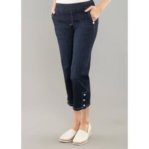 Lisette Womens 8 Blue Denim Bonair Wide Leg Crop Sailor Button Hem Pants